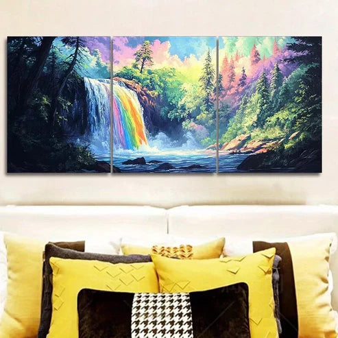 3pcs Vibrant Waterfall Forest Scene Nature Wall Art Set Canvas Unframed - High Quality Print 100% Australian Made Wall Canvas