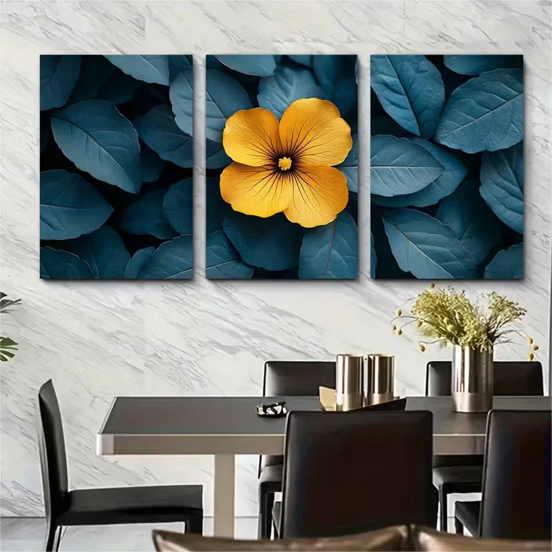 3pcs Exotic Yellow Flower Metal Print Ready to Hang Art