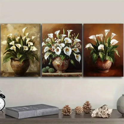 3pcs Calla lilies and Cacti Wall Art Painting Metal Print Ready to Hang Art - Bella Home Decor