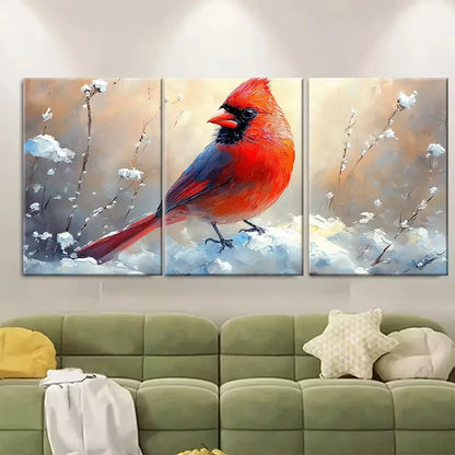 3pcs Cardinal Impasto Oil Painting Birds Metal Print Ready to Hang Art - Bella Home Decor