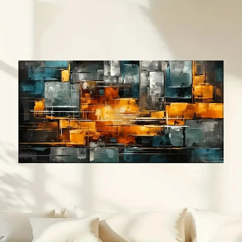 Abstract Square Design Wall Art Canvas Office Home Room Framed 120x60cm.