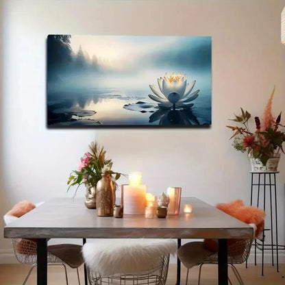 Serene For Lotus Lake With Mist Wall Art Canvas Office Home Room Framed 120x60cm