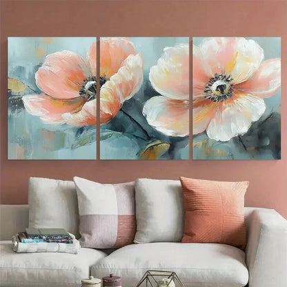 3pcs Spring Pastel Flower Soft Color Illustration Metal Print Ready to Hang Art - Bella Home Decor