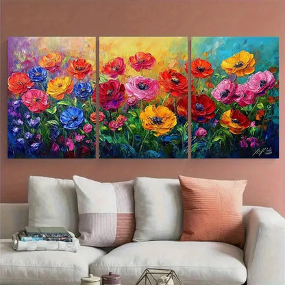 3pcs Colorful Flower Bright Garden Abstract Design Metal Print Ready to Hang Art - Bella Home Decor