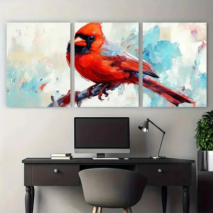 3pcs Vibrant Red Cardinal with Abstract Background Metal Print Ready to Hang Art - Bella Home Decor