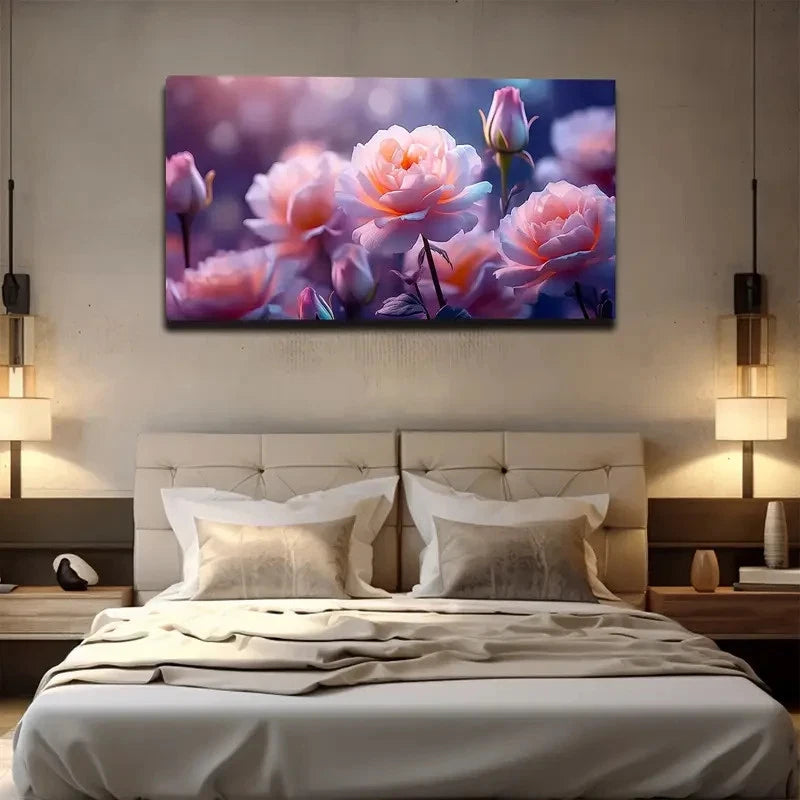 Pink Love Romantic Rose Wall Art canvas office home room framed 120x60cm