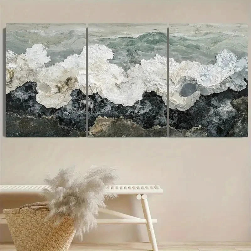 3pcs Blooming Faux Marble Wall Art Set Canvas Framed 50x70cm - High Quality Print 100% Australian Made Wall Canvas Ready to Hang - Bella Home Decor