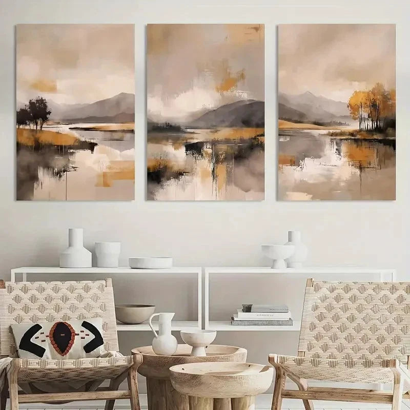 3pcs Abstract Mountain Landscape Printing Metal Print Ready to Hang Art - Bella Home Decor