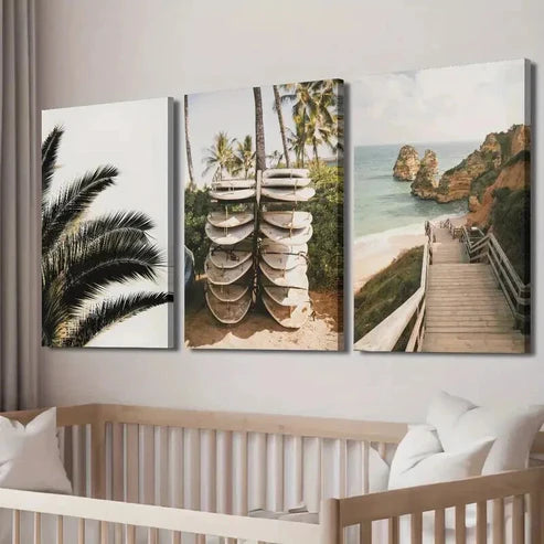 3pcs Southern California Beach Walk & Surfboards Wall Art Canvas Unframed - High Quality Print 100% Australian Made Wall Canvas