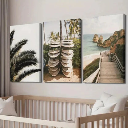 3pcs Southern California Beach Walk & Surfboards Wall Art Canvas Unframed - High Quality Print 100% Australian Made Wall Canvas