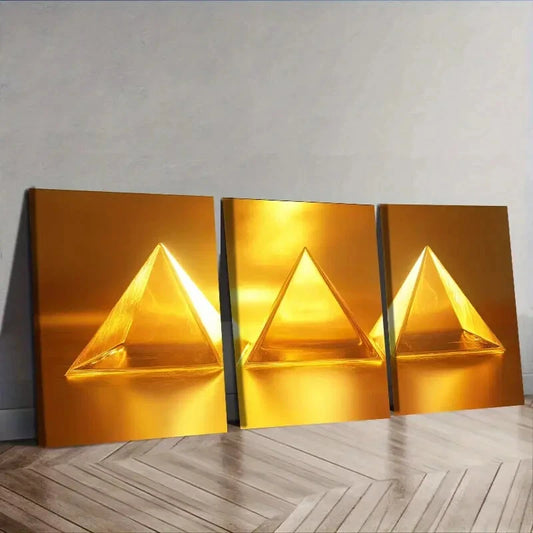 3pcs Yellow Triangle Design Wall Art Set Canvas Framed 40x60cm - High Quality Print 100% Australian Made Wall Canvas Ready to Hang