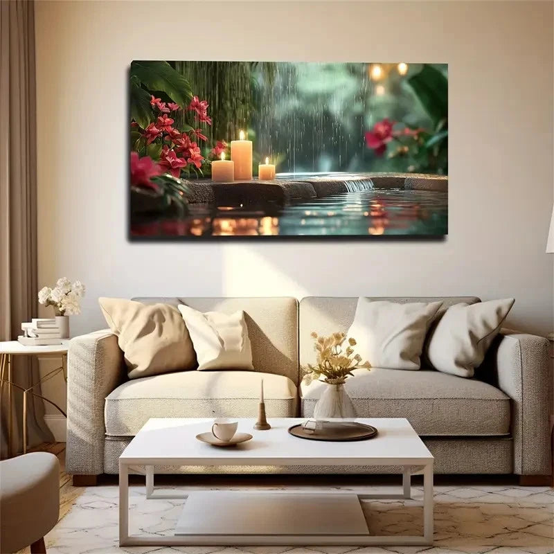 Serene Zen Garden With Burning Wall Art Canvas Office Home Room Framed 120x60cm