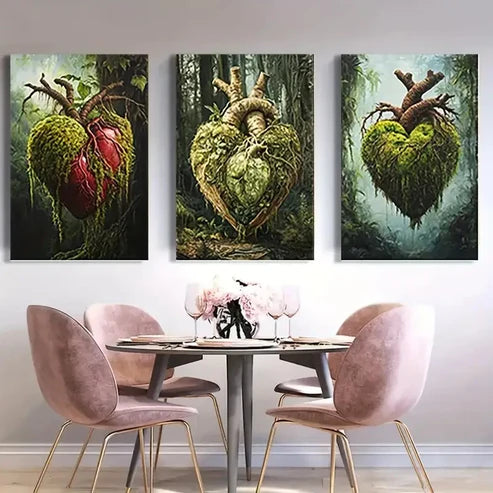 3pcs Vibrant Forest Heart Designs  Wall Art Set Canvas Unframed - High Quality Print 100% Australian Made Wall Canvas