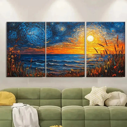 3pcs Night Art Western FU  Wall Art Set Canvas Framed 50x70cm - High Quality Print 100% Australian Made Wall Canvas Ready to Hang