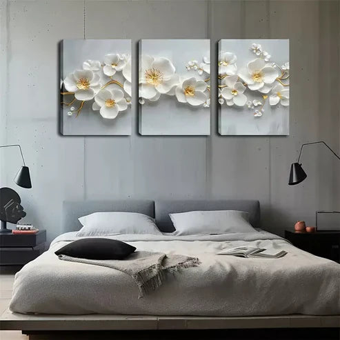 3pcs White Plum Blossom, Oil Painting Wall Art Canvas Unframed - High Quality Print 100% Australian Made Wall Canvas
