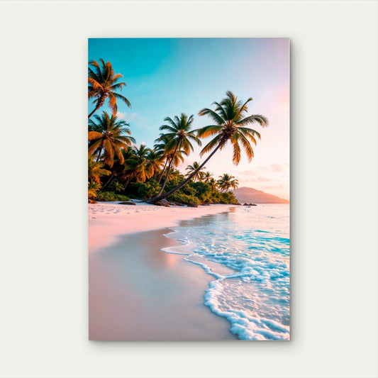 Palm Trees Turquoise Ocean Coastal Summer 40x60cm Metal Print Ready to Hang