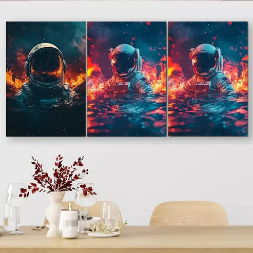 3 PCS Astronaut In Cosmic Elements Wall Art Set Canvas Unframed - High Quality Print 100% Australian Made Wall Canvas - Bella Home Decor