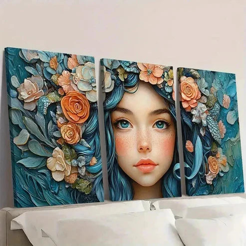 3pcs Underwater Scene with Floral Wreath F  Wall Art Set Canvas Unframed - High Quality Print 100% Australian Made Wall Canvas - Bella Home Decor