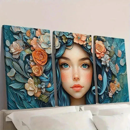3pcs Underwater Scene with Floral Wreath F  Wall Art Set Canvas Unframed - High Quality Print 100% Australian Made Wall Canvas - Bella Home Decor