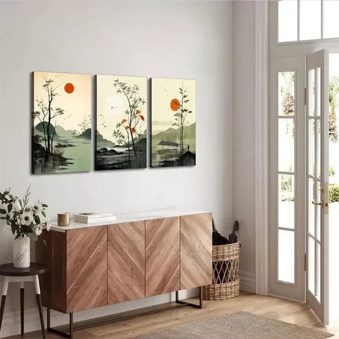 3pcs Abstract Forest Landscape Canvas Framed 60x90cm - High Quality Print 100% Australian Made Wall Canvas Ready to Hang