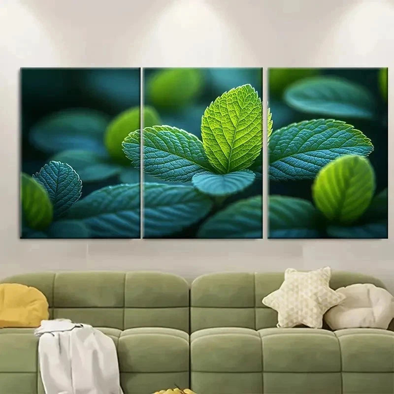 3pcs Bright Green Foliage Nature Photography RO   Wall Art Set Canvas Framed 50x70cm - High Quality Print 100% Australian Made Wall Canvas Ready to Hang - Bella Home Decor
