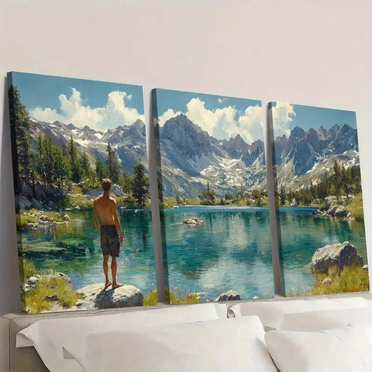 3pcs Tahoe Lake Oil Painting National Park A Wall Art Set Canvas Framed 60x90cm - High Quality Print 100% Australian Made Wall Canvas Ready to Hang