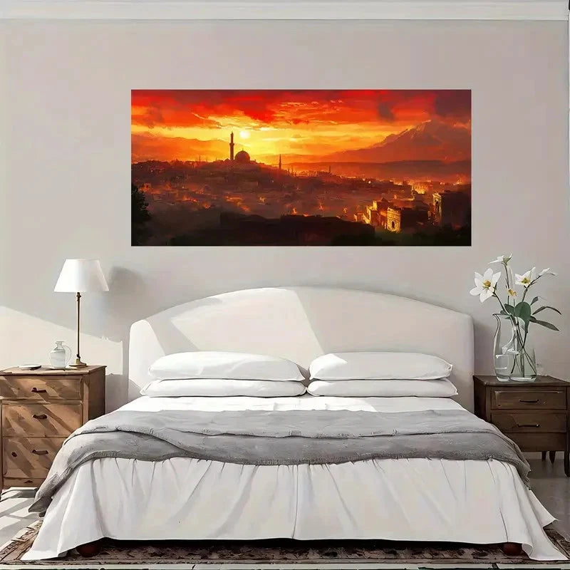 Golden Sunset Cityscape Wall Art Canvas Office Home Room Framed 120x60cm