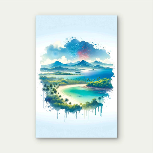 Watercolor Tropical Philippine Landscape 40x60cm Metal Print Ready to Hang