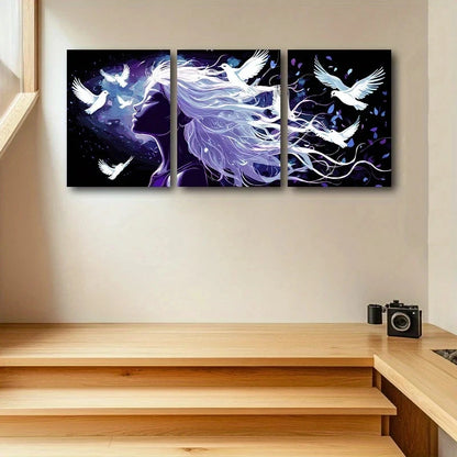 3pcs Flying Birds Purple Figure Metal Print Ready to Hang Art - Bella Home Decor