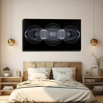 Black & White Line Circular Wall Art Canvas Office Home Room Framed 120x60cm