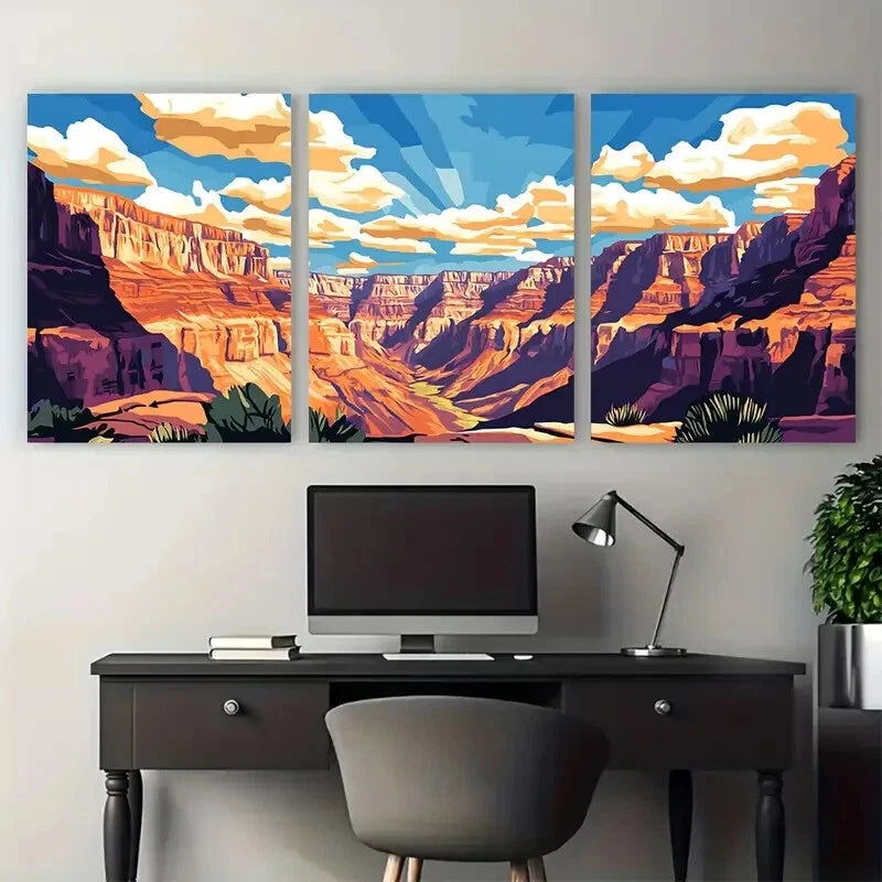 3pcs Grand Canyon National Park Sunlit Cliffs View Metal Print Ready to Hang Art - Bella Home Decor