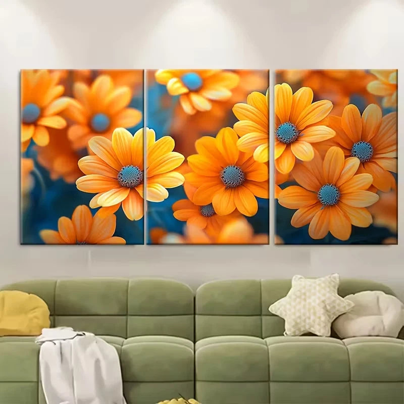 3pcs Orange Yellow Blooms Spring Summer Metal Print Ready to Hang Art