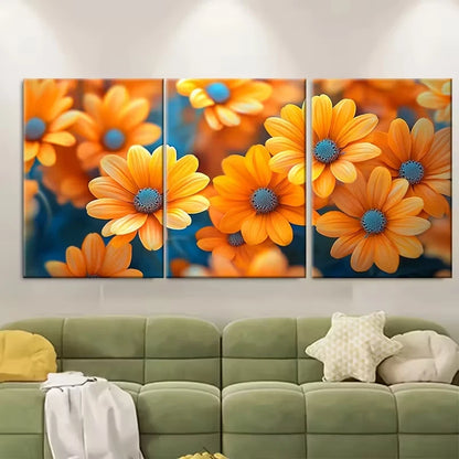 3pcs Orange Yellow Blooms Spring Summer Metal Print Ready to Hang Art