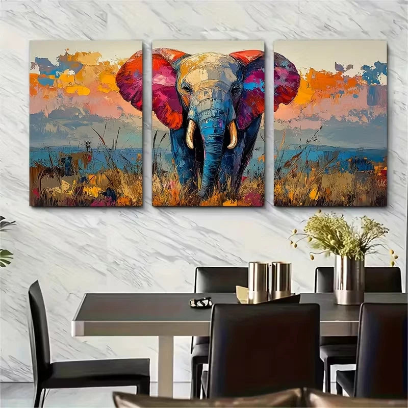 3pcs Abstract Travelling Elephant Metal Print Ready to Hang Art - Bella Home Decor