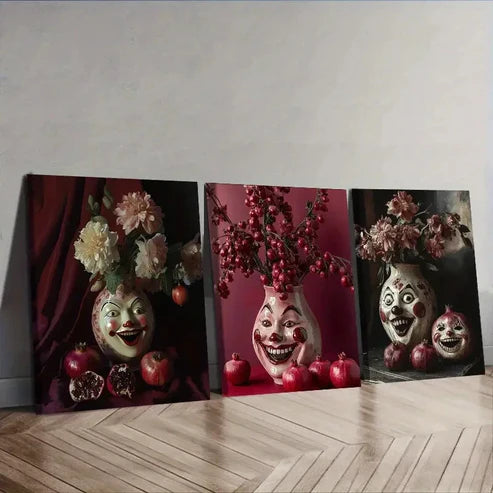 3pcs A vase with carved faces Wall Art Set Canvas Unframed - High Quality Print 100% Australian Made Wall Canvas