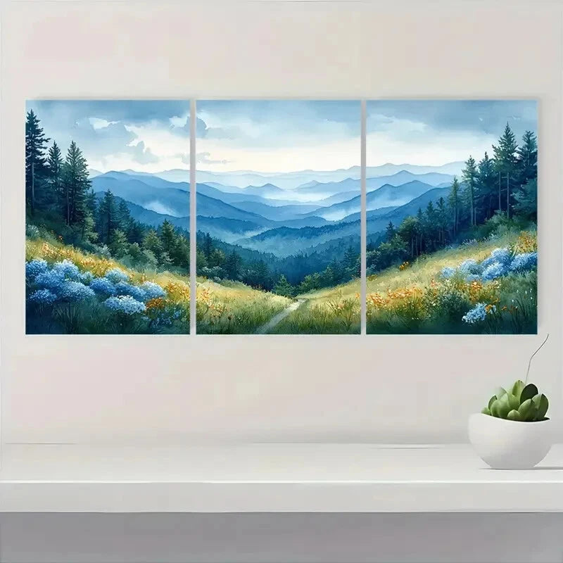 3pcs Watercolor Landscape of North Carolina Mounts Metal Print Ready to Hang Art - Bella Home Decor