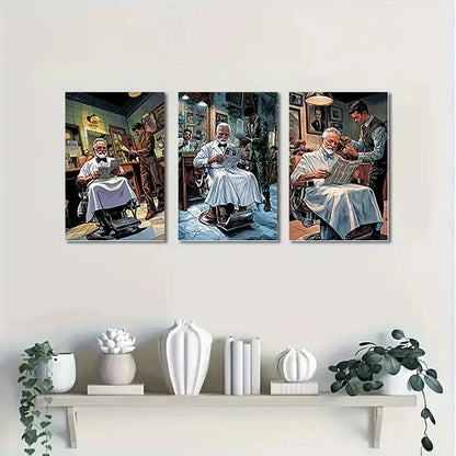 3pcs Barber Shop Wall Art Set Canvas Framed 50x70cm - High Quality Print 100% Australian Made Wall Canvas Ready to Hang - Bella Home Decor
