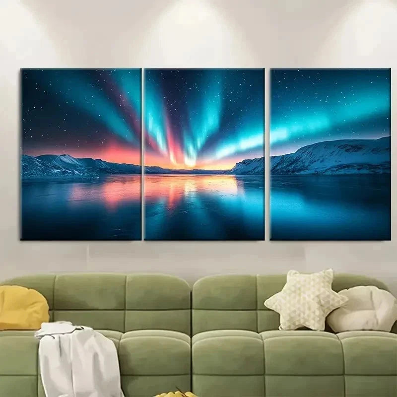 3pcs Aurora Borealis Snow Landscape EI  Wall Art Set Canvas Framed 60x90cm - High Quality Print 100% Australian Made Wall Canvas Ready to Hang - Bella Home Decor