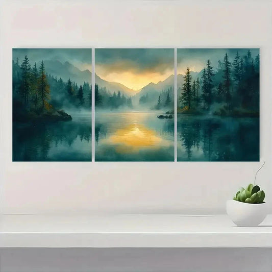 3pcs McKenzie River Landscape Evergreen Scenery Metal Print Ready to Hang Art