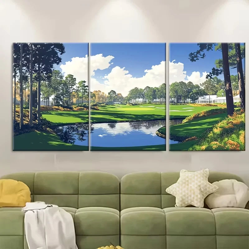 3pcs Water Hazards & Majestic Trees Metal Print Ready to Hang Art