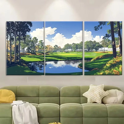 3pcs Water Hazards & Majestic Trees Metal Print Ready to Hang Art