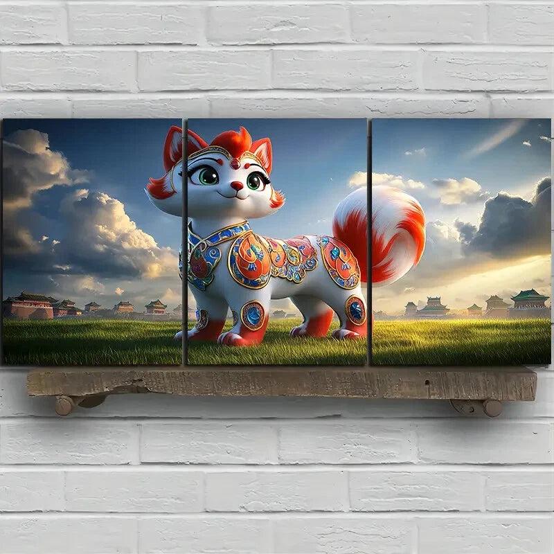 3pcs Beautiful Red Fox Blue Sky White Clouds Metal Print Ready to Hang Art - Bella Home Decor