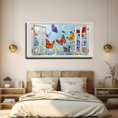 Vibrant Butterflies Soaring Wall Art Canvas Office Home Room Framed 120x60cm