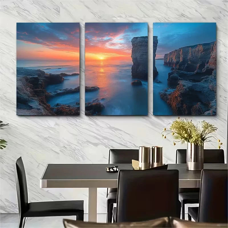 3pcs Unique Rock Formation Tranquil Ocean Metal Print Ready to Hang Art