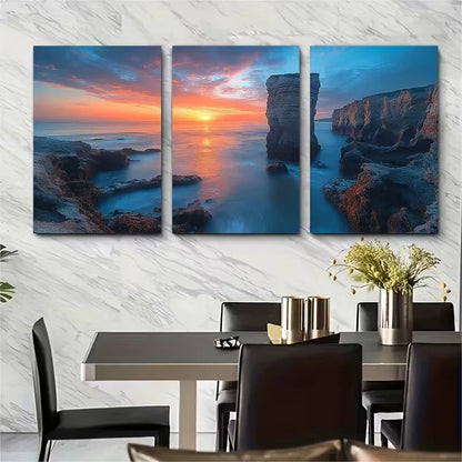3pcs Unique Rock Formation Tranquil Ocean Metal Print Ready to Hang Art