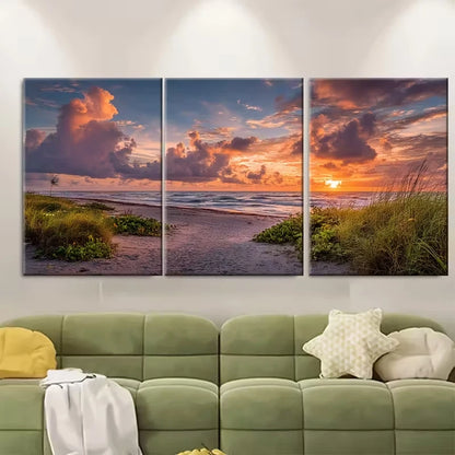 3pcs Vibrant Sunset & Palm Tree Design Metal Print Ready to Hang Art