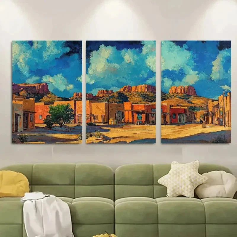 3pcs Vibrant Tumbleweed & Wildflower Scene Metal Print Ready to Hang Art