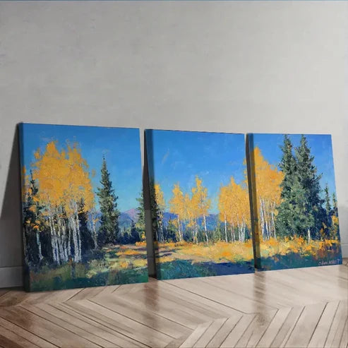3pcs Autumn Birch Forest, Vibrant Fall Colors Wall Art Canvas Unframed - High Quality Print 100% Australian Made Wall Canvas - Bella Home Decor