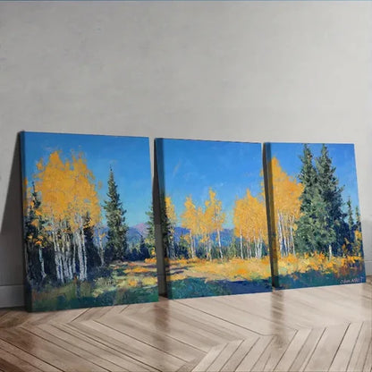 3pcs Autumn Birch Forest, Vibrant Fall Colors Wall Art Canvas Unframed - High Quality Print 100% Australian Made Wall Canvas - Bella Home Decor