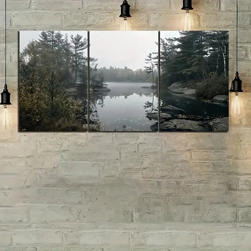 3pcs -Quanai Lake View Natural Landscape Metal Print Ready to Hang Art - Bella Home Decor